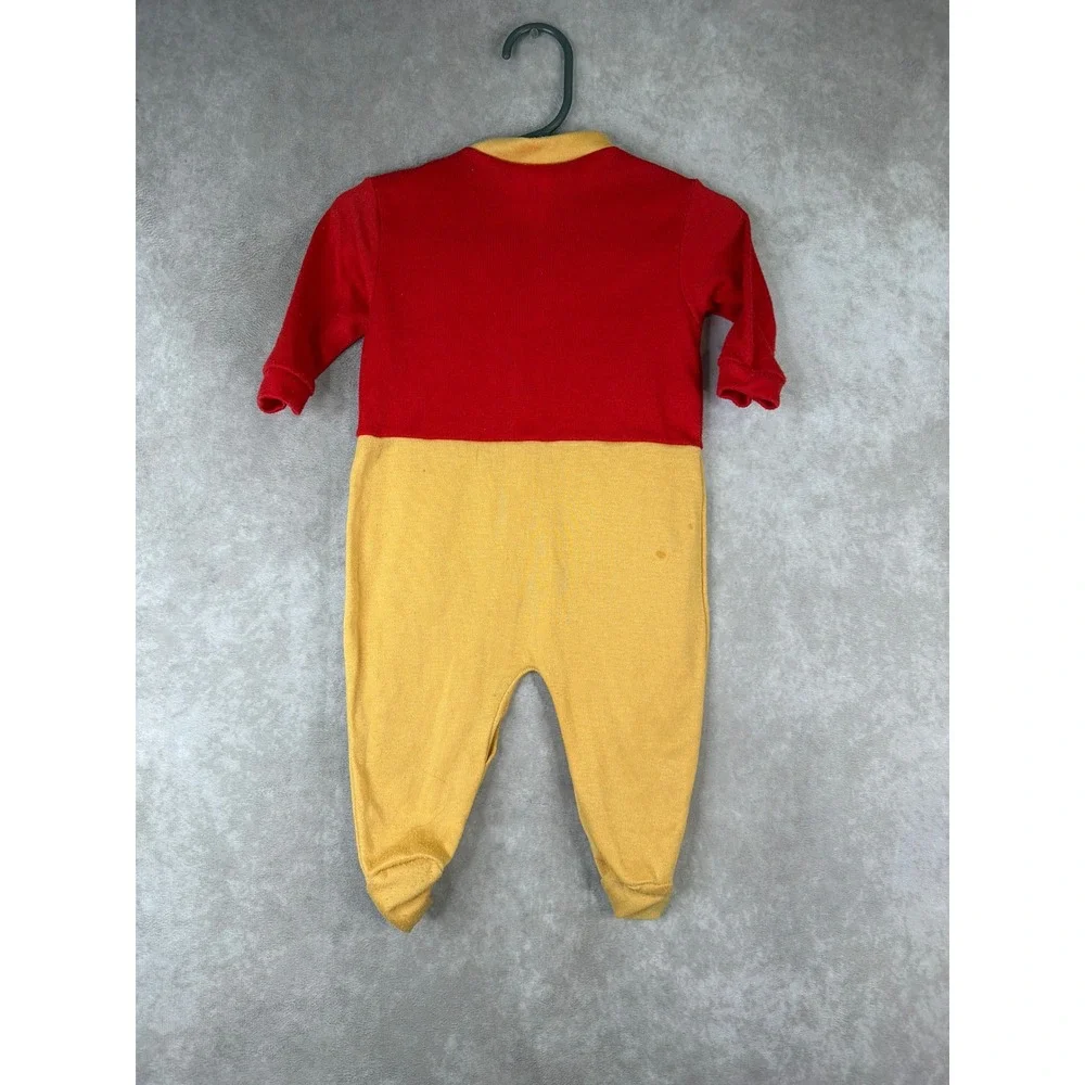 VTG‎ Y2K Disney Winnie the Pooh Footed Sleeper Unisex 3-6 Months Red Yellow Snap